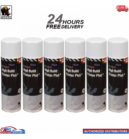 6x INDASA HIGH BUILD PRIMER+ AEROSOL WHITE SPRAY PAINT 500ML
